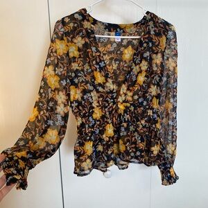 Old Navy Black and Yellow Floral Blouse